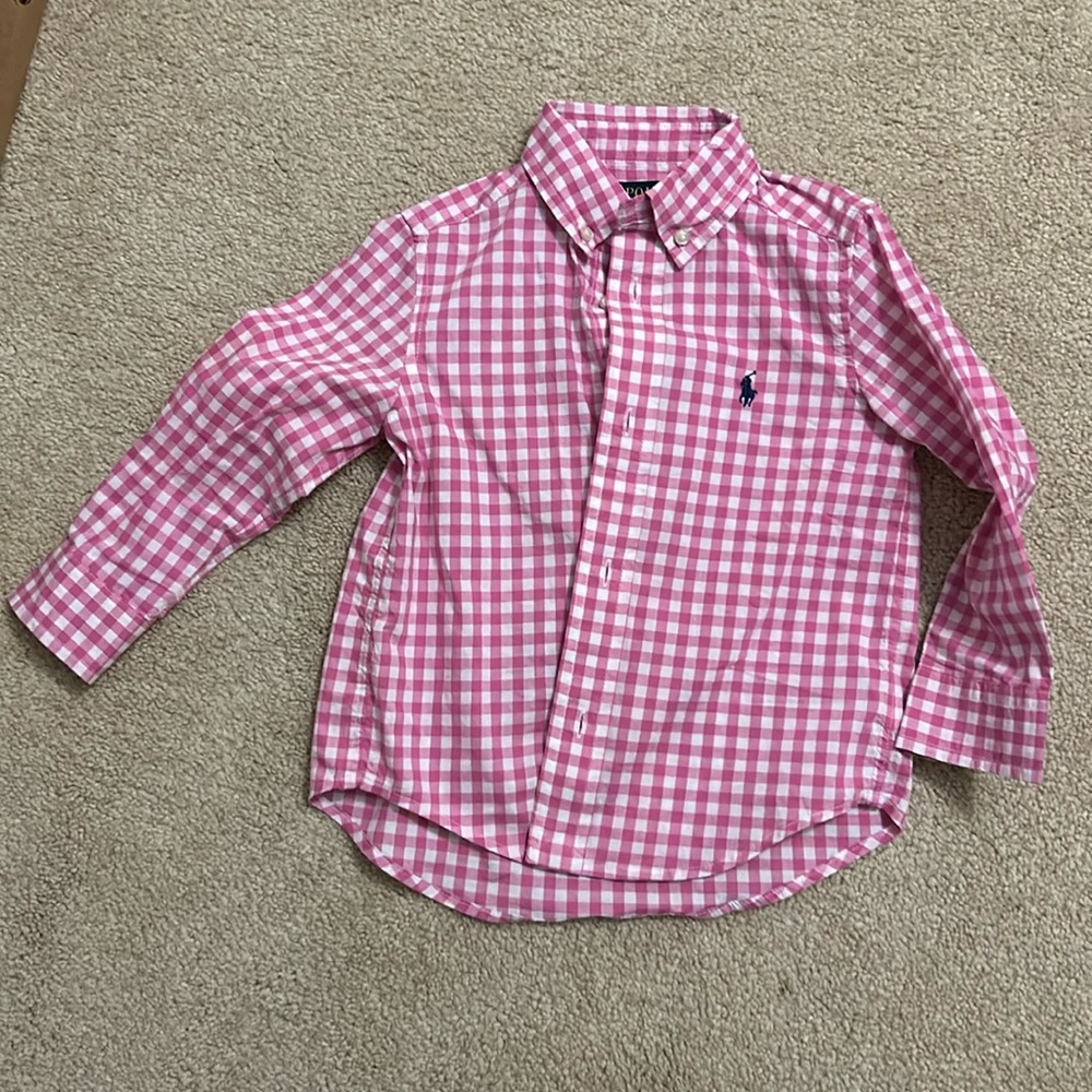 Polo 3t pink gingham button down